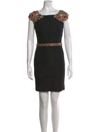 Pre-owned Mac Duggal Lace Pattern Mini Dress In Black