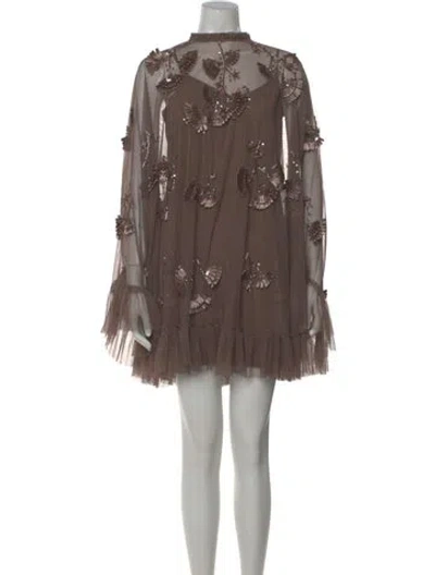 Pre-owned Mac Duggal Lace Pattern Mini Dress In Brown