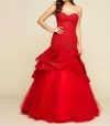 Mac Duggal Lace Ruffled Tulle Ball Gown In Red In Red