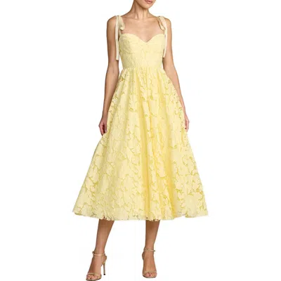 Mac Duggal Lace Sweetheart Tie Strap A-line Midi Dress In Yellow