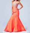 Mac Duggal Lace-up Back Formal Dress In Neon Coral In Multi