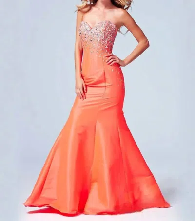 Mac Duggal Lace-up Back Formal Dress In Neon Coral In Multi