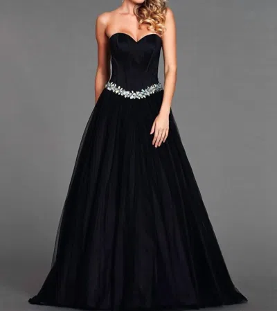 Mac Duggal Lace Up Back Gown In Black/silver