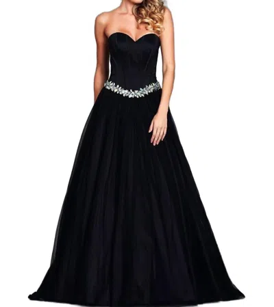 Mac Duggal Lace Up Back Gown In Black/silver