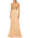 Mac Duggal Lace Up Rhinestone Embellished Cut Out Gown