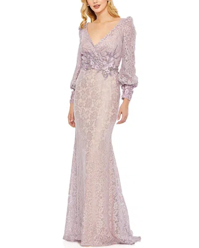Mac Duggal Lace V Neck Embellished Gown In Purple