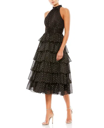 MAC DUGGAL LAYERED POLKA DOT HALTER COCKTAIL DRESS