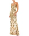 Mac Duggal Leaf Beadwork Spaghetti Straps Dress In Gold