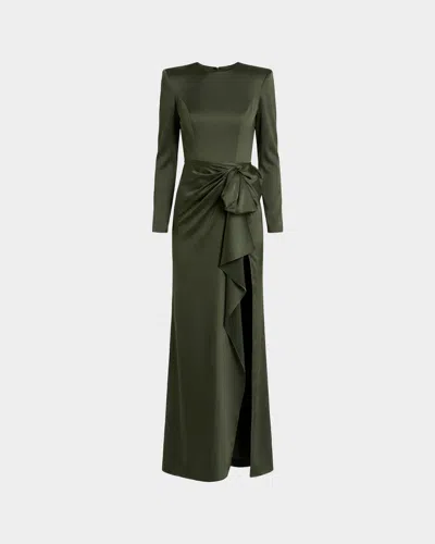 Mac Duggal Leena 1 Bow-detailed Satin Column Gown In Green