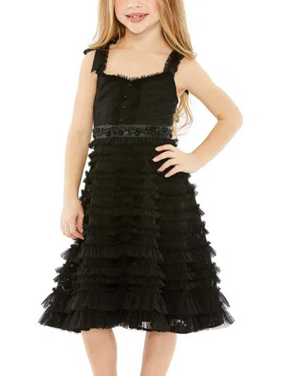 Mac Duggal Little Girl's & Girl's Beaded Bow Strap Ruffle Lace Dress In Black