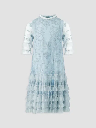 Mac Duggal Little Girl's & Girl's Embroidered Ruffle-trimmed Dress In Blue