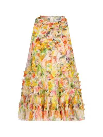 Mac Duggal Little Girl's & Girl's Floral Mesh A-line Dress In Multi