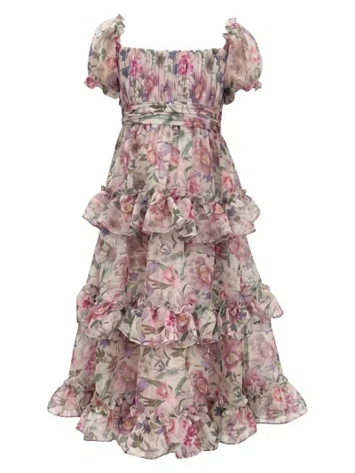 Mac Duggal Little Girl's & Girl's Floral Ruffle Tiered Midi-dress In Multi