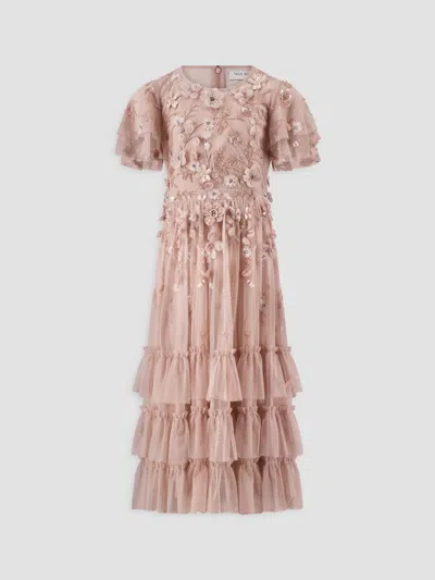 Mac Duggal Little Girl's & Girl's Mesh Embellished Tiered Dress In Pink