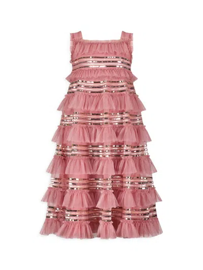 Mac Duggal Little Girl's & Girl's Mesh Micro Ruffle Sequined Dress In Pink