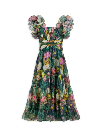 Mac Duggal Little Girl's & Girl's Ruffle Shoulder Chiffon Gown In Multi