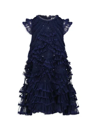Mac Duggal Little Girl's & Girl's Sequin Ruffled Dress In Blue