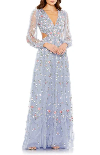 MAC DUGGAL MAC DUGGAL LONG BLOUSON SLEEVE FLORAL EMBROIDERY CUT OUT A-LINE GOWN