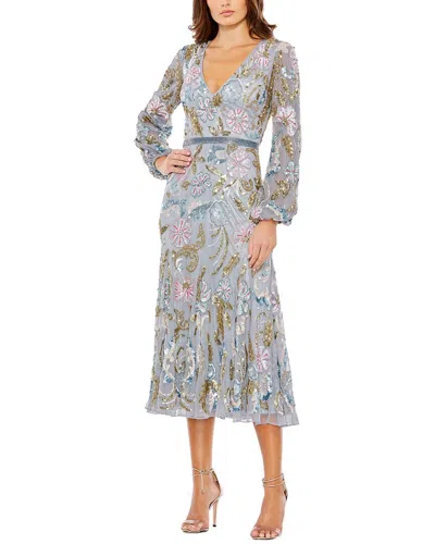 Mac Duggal Long Cuff Sleeve Embellished Midi Dress In Multi