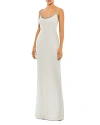 Mac Duggal Lattice Bead Sheath Gown In White
