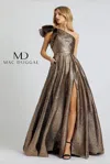 Mac Duggal Long One Shoulder Metallic Prom Ball Gown Md67297 In Brown