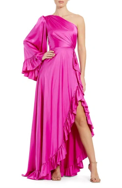 MAC DUGGAL MAC DUGGAL LONG ONE SLEEVE ASYMMETRICAL RUFFLE HEM GOWN