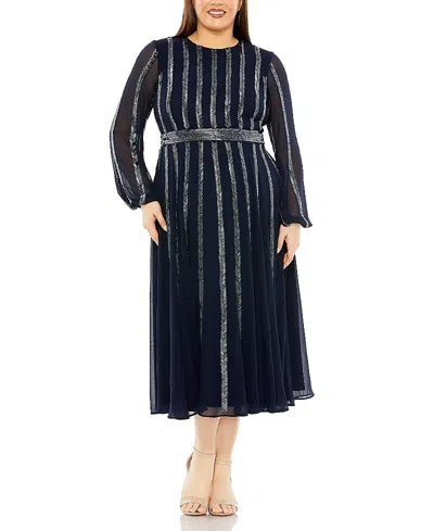 Mac Duggal Long Sheer Sleeve Sequin Dress In Midnight