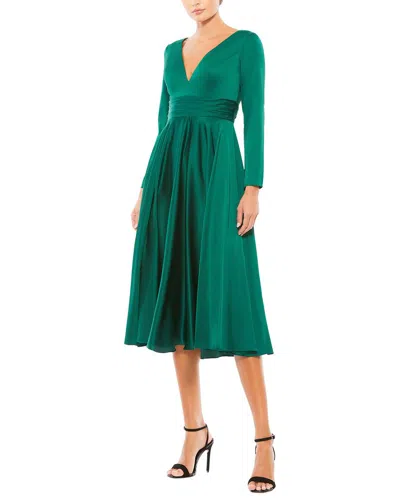 Mac Duggal Long Sleeve A Line Midi Dress In Green