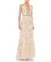 Mac Duggal Beaded Queen Anne Lace Long Sleeve Trumpet Gown In Blush