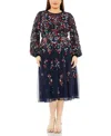 Mac Duggal Long Sleeve Beaded Cocktail Dress In Midnight