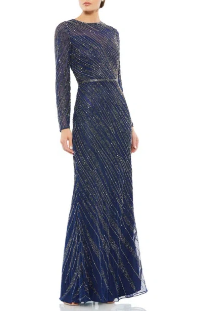 MAC DUGGAL MAC DUGGAL LONG SLEEVE BEADED COLUMN GOWN