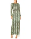 Mac Duggal Sequin Beaded Long Sleeve Gown In Green