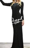 Mac Duggal Long Sleeve Black Gown In Black