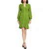 Mac Duggal Long Sleeve Bobble Knit Collared Button Up Dress In Pear