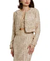 Mac Duggal Long Sleeve Cropped Boucle Jacket In Blush