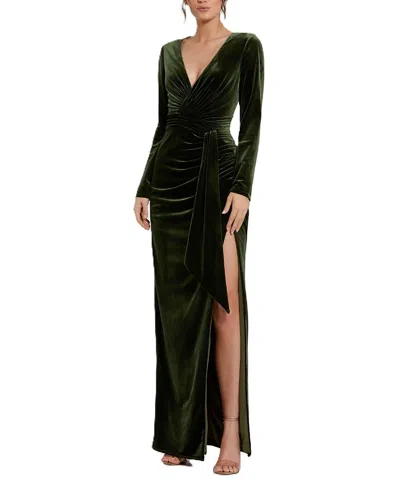 MAC DUGGAL LONG SLEEVE DEEP V DRAPED VELVET GOWN
