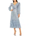Mac Duggal Long Sleeve Deep V Tiered Ruffle Sequin Dress In Slate Blue