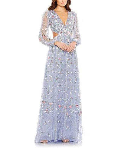 MAC DUGGAL LONG SLEEVE EMBELLISHED CUT OUT A-LINE GOWN