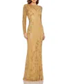 Mac Duggal Long Sleeve Embellished Evening Gown In Gold