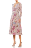 Mac Duggal Long Sleeve Embellished Floral Midi Dress In Multi
