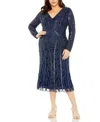 Mac Duggal Long Sleeve Embellished Gown In Midnight