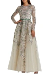 Mac Duggal Womens Floral Embellished Evening Dress In Sage Multi