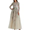 Mac Duggal Long Sleeve Embellished Gown In Sage Multi