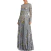 Mac Duggal Womens Embellished Long Evening Dress In Platinum Gold