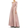Mac Duggal Ruched Satin Puff Sleeve Gown In Rose Pink