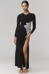 Mac Duggal Thigh High Slit Embellished Flower Detail Jersey Gown In Black