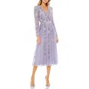 Mac Duggal Long Sleeve Embroidered Wrap Midi Dress In Multi