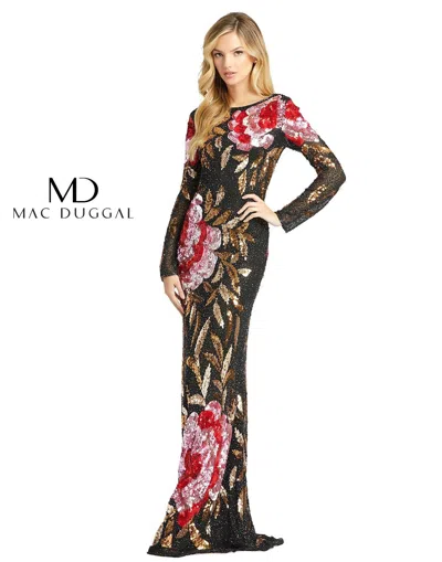 Mac Duggal Long Sleeve Evening Formal Dress In Red