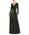 Mac Duggal Long Sleeve Faux Wrap A Line Gown In Black