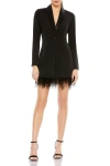 Mac Duggal Feather Trim Long Sleeve Tuxedo Cocktail Dress In Black
